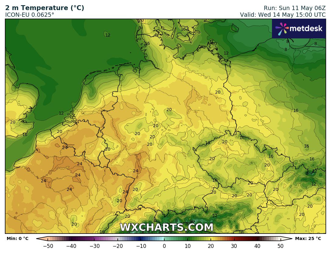 Temperaturprognose Deutschland übermorgen Höchstwerte