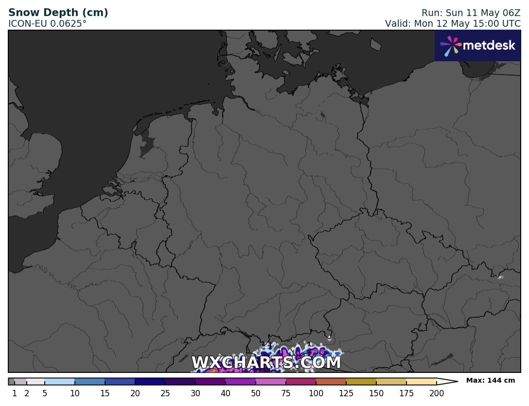 Schneeprognose Deutschland - Schneehöhe der kommenden 24 Stunden