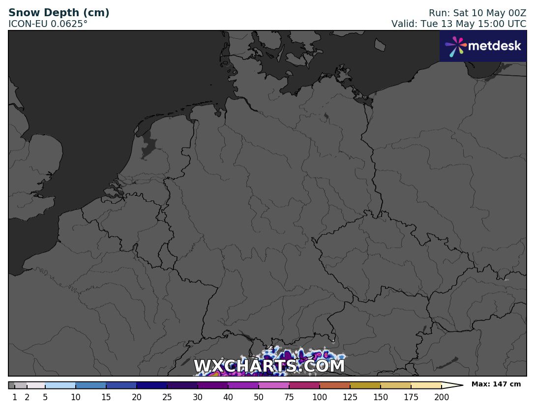 Schneeprognose Deutschland - Schneehöhe der kommenden 72 Stunden